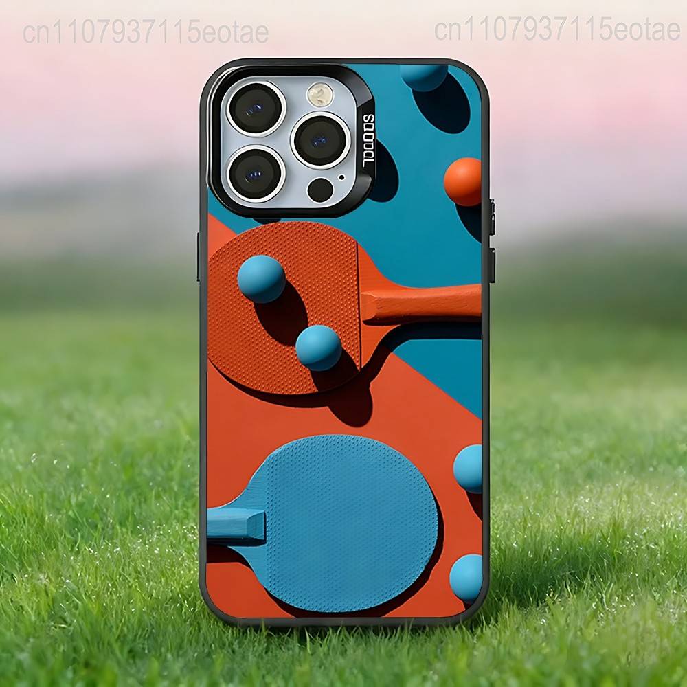 Table Tennis Racket Ping Pong BALL Case For iPhone 17,16,15,14,13,12,11,Pro,XS,Max,Plus,Mini,SE4,E Black Matte Shockproof Cover