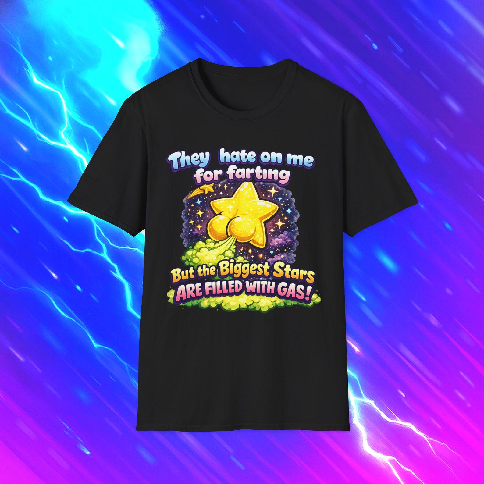 Funny Farting Star T-Shirt, Cosmic Gas Humor Tee, Sarcastic Gift Shirt XL