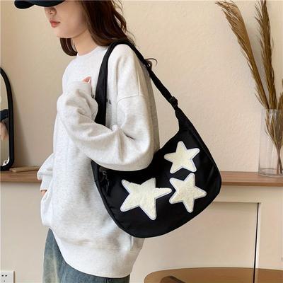 Women Canvas Messenger Bag Versatile Hobo Bag Adjustable Strap Crossbody Sling Bag Pentagram Satchel Bag Slouchy Travel Bag