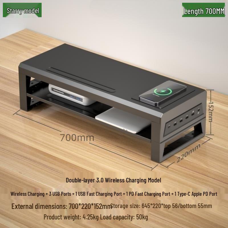 Gecko Double-Layer USB-C Monitor Riser with Expansion & Charging