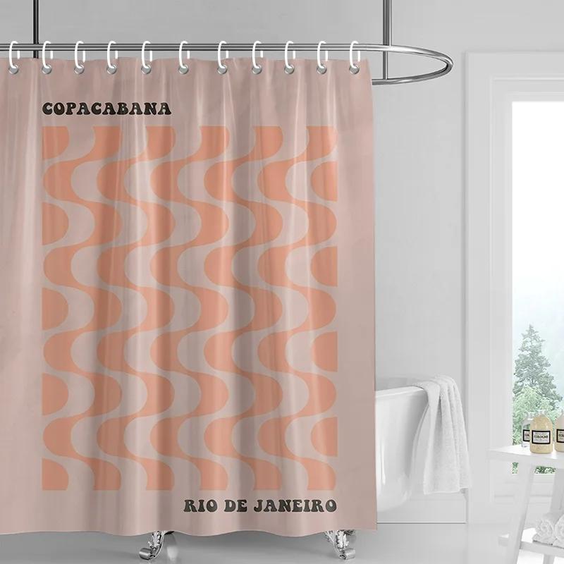 Ins style bathroom soft cloth shower curtain abstract geometric pattern design waterproof bathroom door curtain decoration