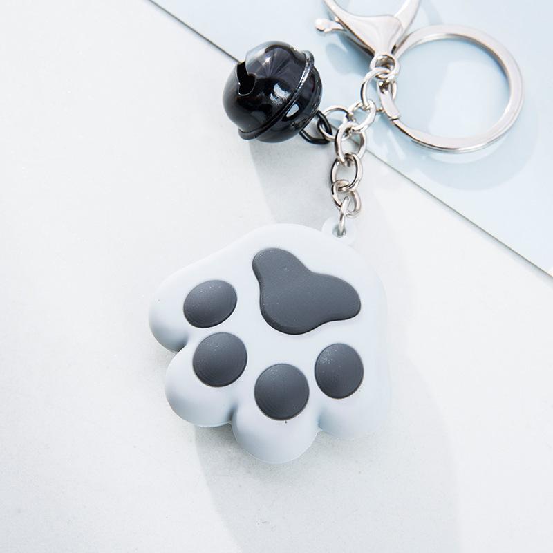 Creative 3D Cute Soft Rubber Cat Paw Keychain with Bell - Car Pendant Ring 