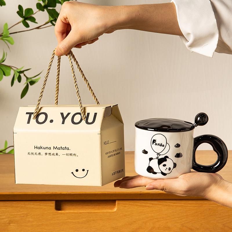 Souvenir Mädchen niedlicher Keramikbecher mit Deckel Panda Wasserbecher kreativ praktisch Kaffeetasse Männer kleines Geschenk