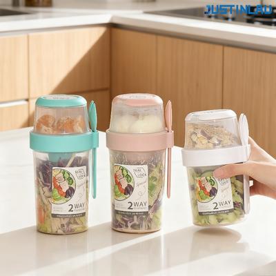 Portable Fitness Weight Reducing Salad Cup Breakfast Fruit Oat Yogurt Cup Lid Spoon Outdoor Food Storage Picnic Bento Box