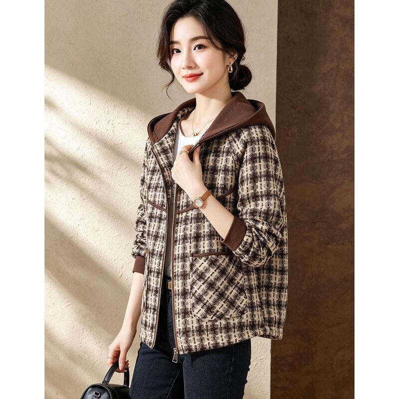 D.F.DEAR Women's Casual Hooded Plaid Jacket