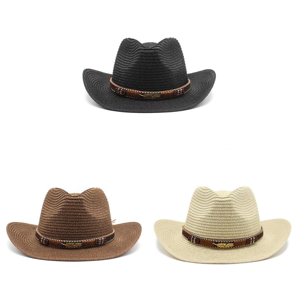 Western Cowboy Straw Hat Sun Protection Wide Brim Gift For Men And Women