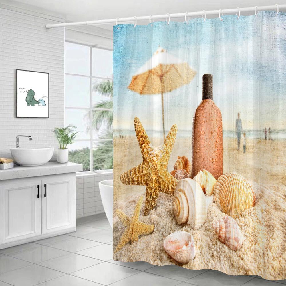 ocean beach shell Print bathroom waterproof shower curtain shower curtain modern polyster home decor bathroom curtain with hooks