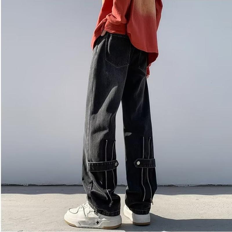 New High Street Zipper Jeans For Men In Summer Retro Handsome Pants Loose Trendy Brand Wide Leg Straight Casual Trousers For Men