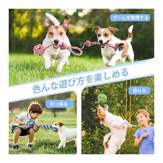 Fida Dog Toy Rope Set of 4 [100% Natural Cotton] Toys for Small and Medium Dogs, Chewing, Sturdy, Pet String Toy, Unbreakable, Brushing Teeth, Clean,