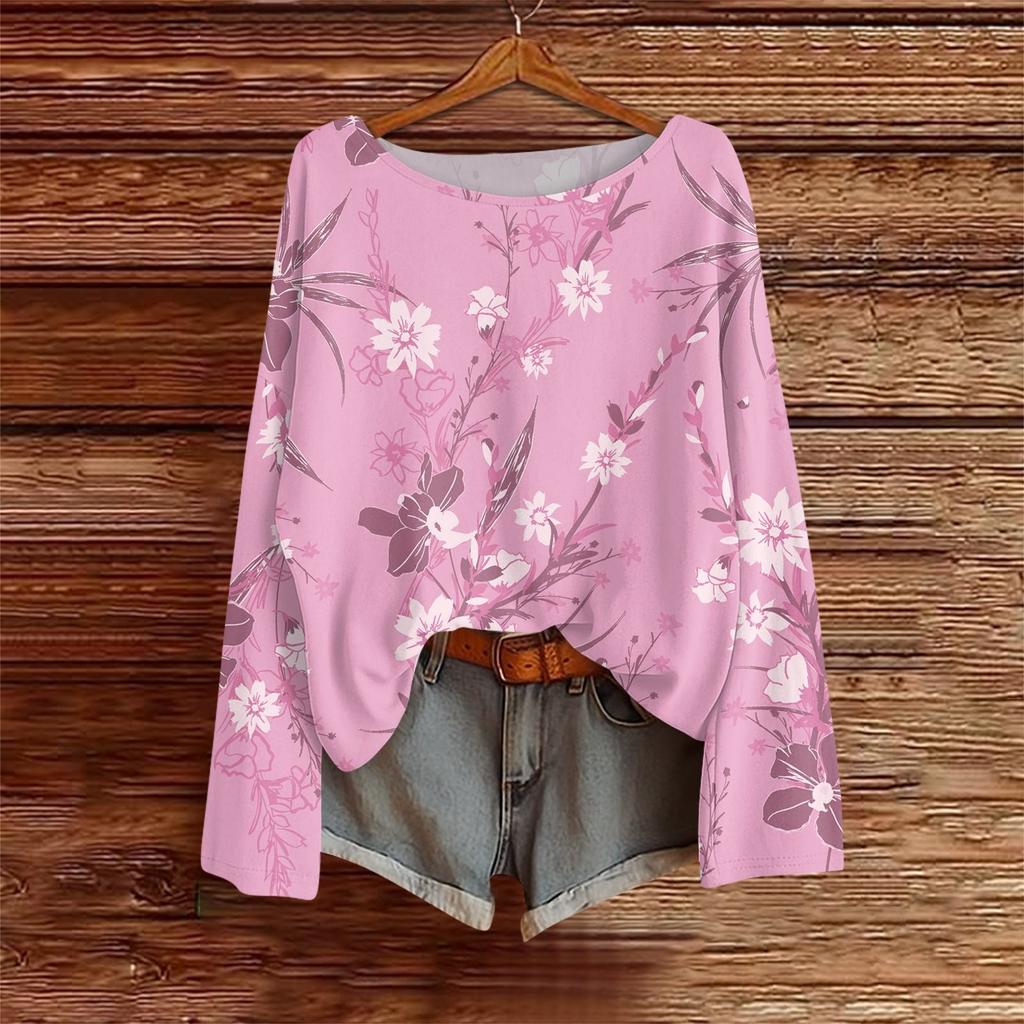 Long Sleeve Shirts For Women Print Graphic Tees Blouses Casual Plus Size Basic Tops Pullover