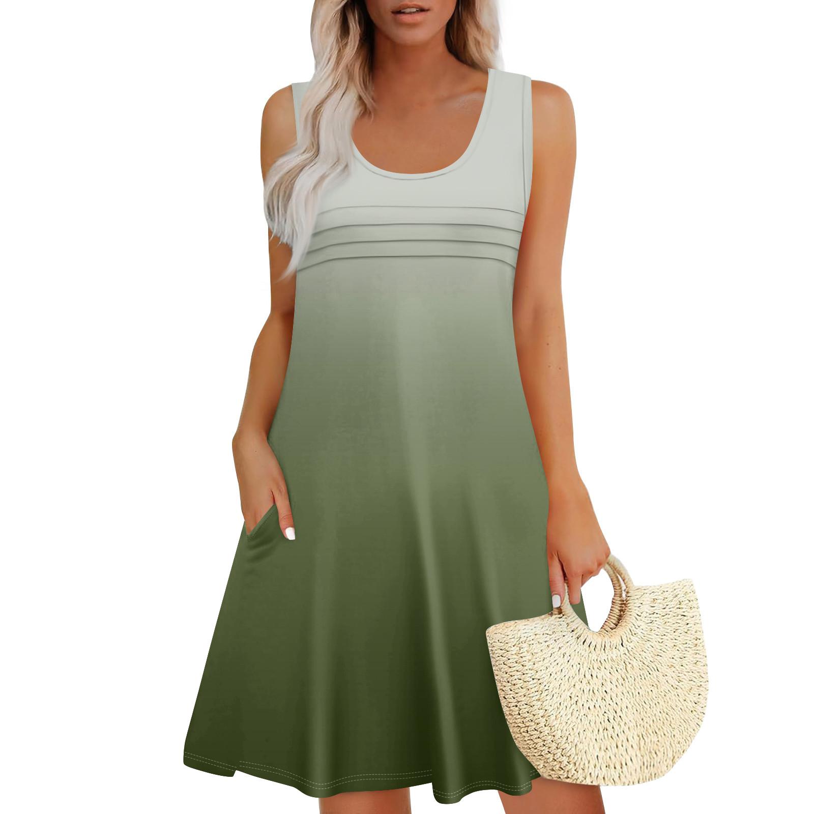 

Женские летние платья Свободные сарафаны без рукавов Платье с карманами S зелёный