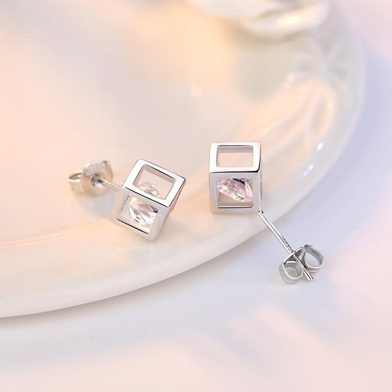 Womens Korean Fashion Elegant Anti-allergy 925 Silver Plated Mini Ear Stud Earrings Female Ear Jewelry Gifts