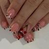 24x Leopard Print False Nail Fruit Artificial Nail French Tip Full Cover Stick On Nail Glossy Press On Nail for Woman