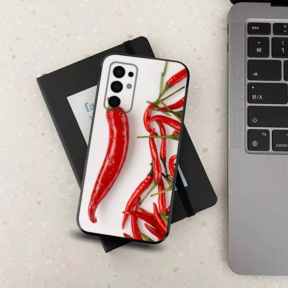 Pattern Red Chilli Pepper  Phone For Samsung Galaxy A53,31,52,72,41,22,73,32,71,Note,J7,8,9,5G Soft Black Silicone Case