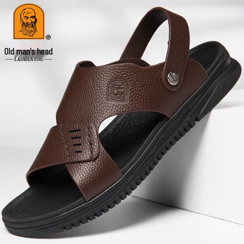 Men s Genuine Leather Slip-on Sandals: Breathable Open-toe Cowhide Beach Slippers 41
