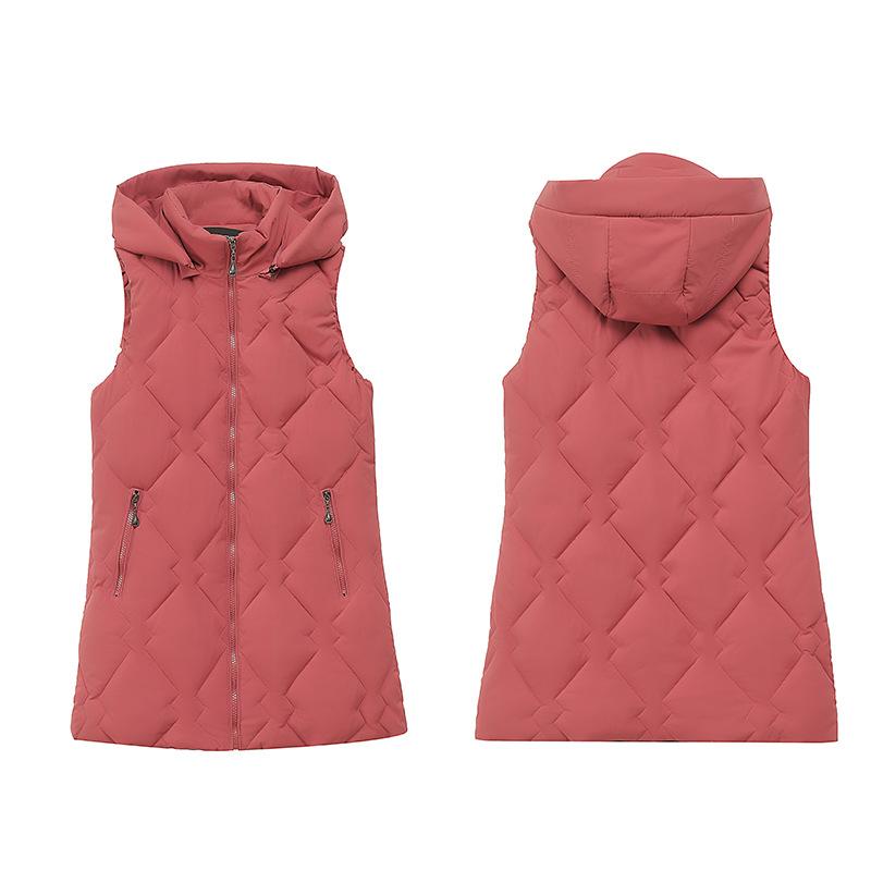 2024 autumn and winter new removable hat vest women's Korean version slim fit medium and long vest women's sleeveless cotton-padded coat tide