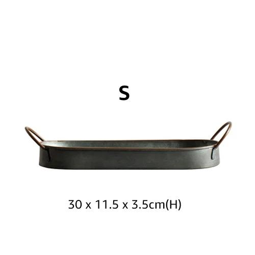 

Vintage Metal Storage Tray Retro Dessert Fruit Cake Bread Plate with Handle Home Kitchen Food Organizer Desktop Sundries Tray