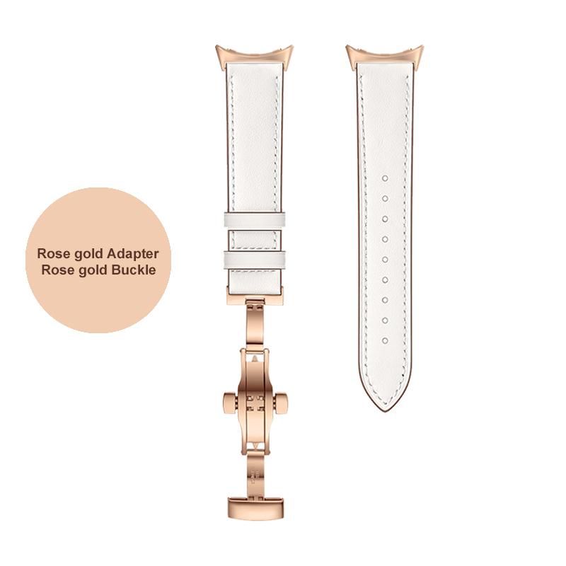 Butterfly buckle Leather Strap For Google Pixel Watch Band Pixel Watch Watchbands Bracelet With adapter (Silver/Black/Rose gold)