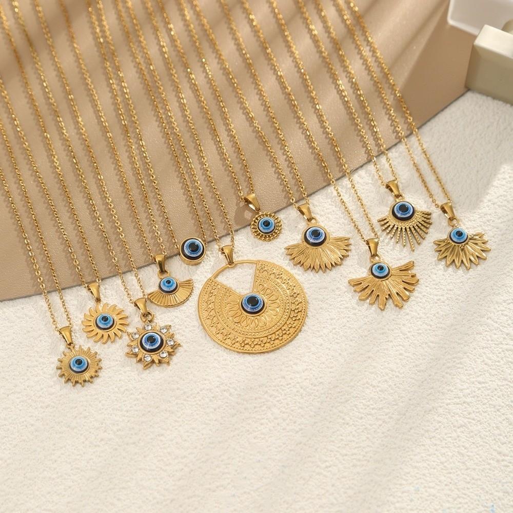 Minimalist Blue Eye Pendant Necklace Stainless Steel Geometric Jewelry  Party