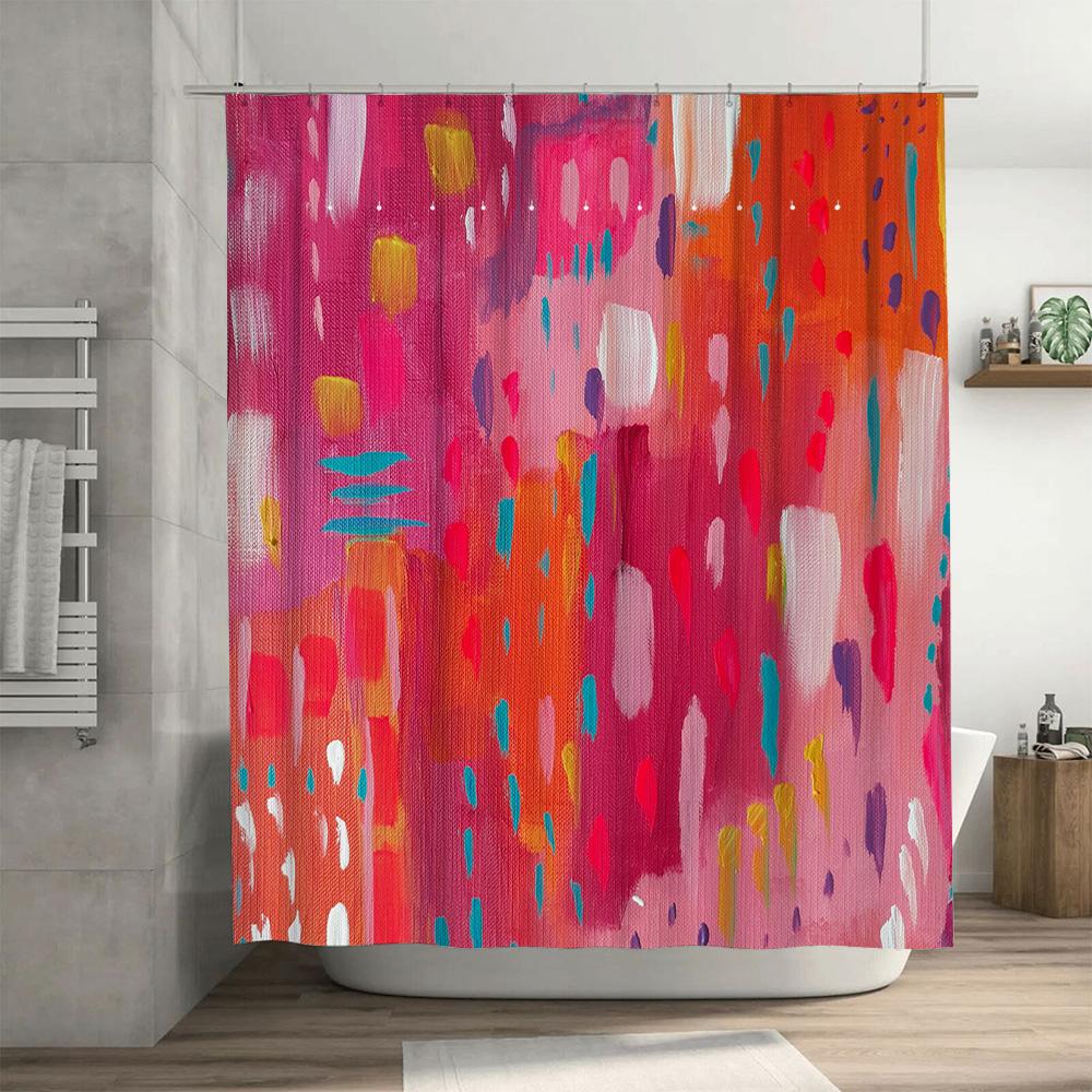 Bright Colorful Shower Curtain Pink Orange Blue Red Abstract Art Print Bathroom Liner Waterproof Decor Home Accessory