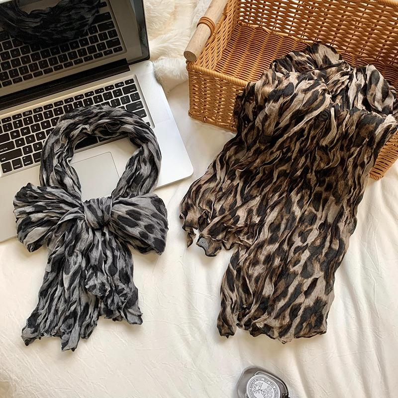 Vintage Spice Girl Style Leopard Print Scarf Women's Premium Sense Long Silk Scarf Yarn Thin Pure Desire Scarf Scarf Shawl