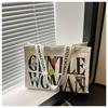 Casual Stylish Yet Canvas Tote Bag With Beautiful Letter Prints And Soft Structure Medium