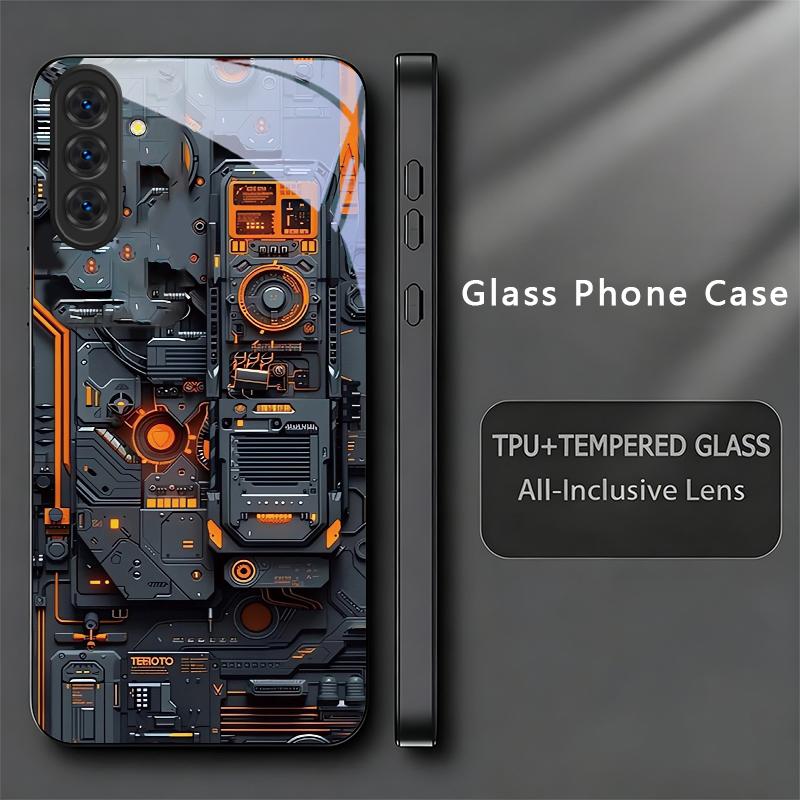 Mech Circuit Core Black Phone Case For Samsung Galaxy S26 Ultra S25 Edge S24 FE S23 Plus S22 S21 S20 S22 S25+ Glass Black Cover