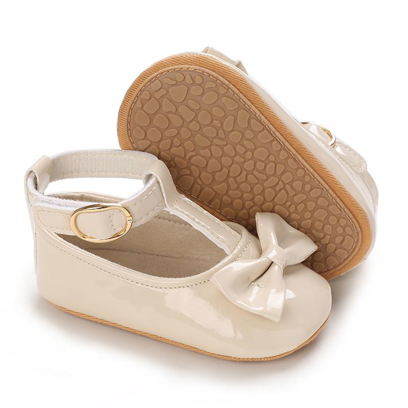 Khaki 0-18M Baby Casual Shoes Infant Toddler Bowknot Non-slip Rubber Soft-Sole Flat PU First Walker Newborn Bow Decor Mary Janes