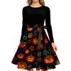 Women's Vintage Round Neck Dress with Halloween Print for Casual Fall Outings