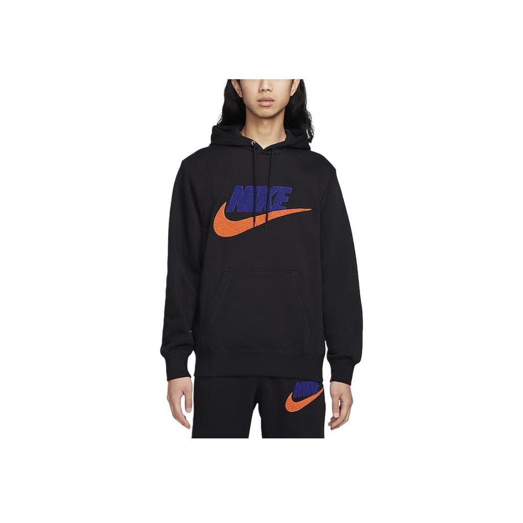 Nike Club Fleece Letter Logo Print Long Sleeve Fleece Hoodie Men Hoodies Black FN3105-010