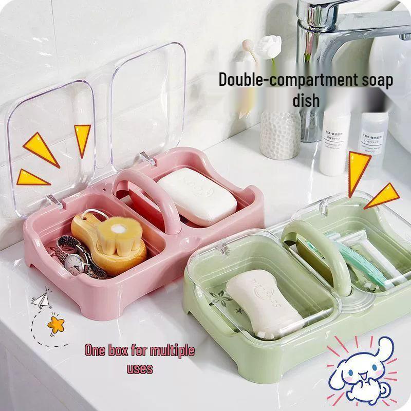 Dvouvrstá mýdlenka s víkem s odklápěcím víčkem - Velká, odvodňovací, domácí mýdlenka se dvěma přihrádkami