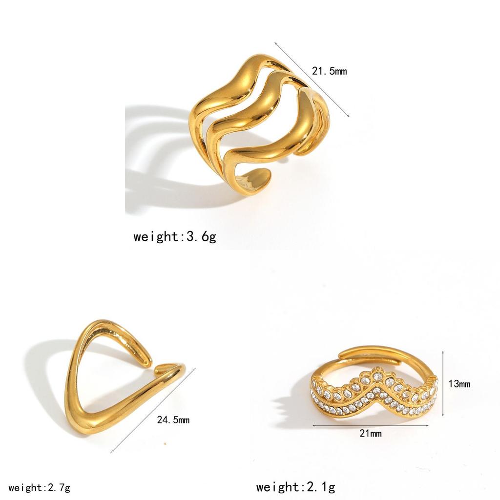 Geometric Stainless Steel Adjustable Ring With Diamonds For Women And Modern Fashion