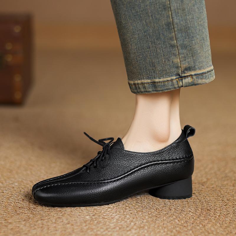 Fashion Women Casual Low-heel Shoes Genuine Leather Soft Comfort Low Heels Loafers Shoes Spring 2025 New Office Lady Daily Size 34-40