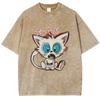 Washed T Shirt Men Cute Cat Graphic Kanye Cotton Tshirt Unisex Clothing Comfortable Clothing Loose Oversized