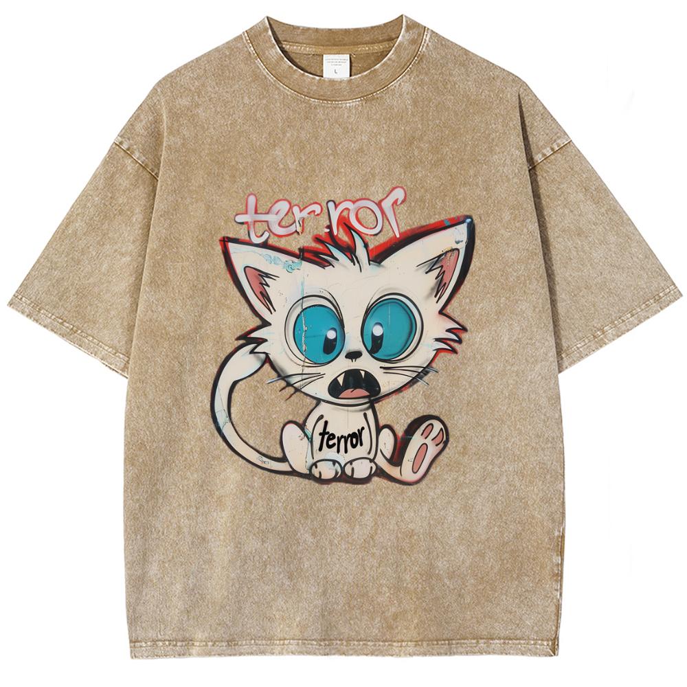 Washed T Shirt Men Cute Cat Graphic Kanye Cotton Tshirt Unisex Clothing Comfortable Clothing Loose Oversized