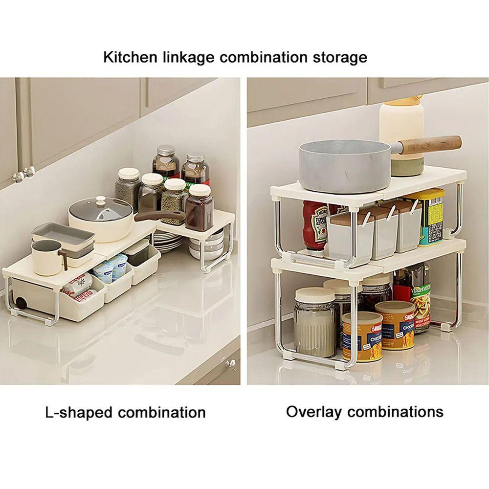 Freestanding Extendable Storage Shelf Stackable Kitchen Cabinet Organizer  Seasoning