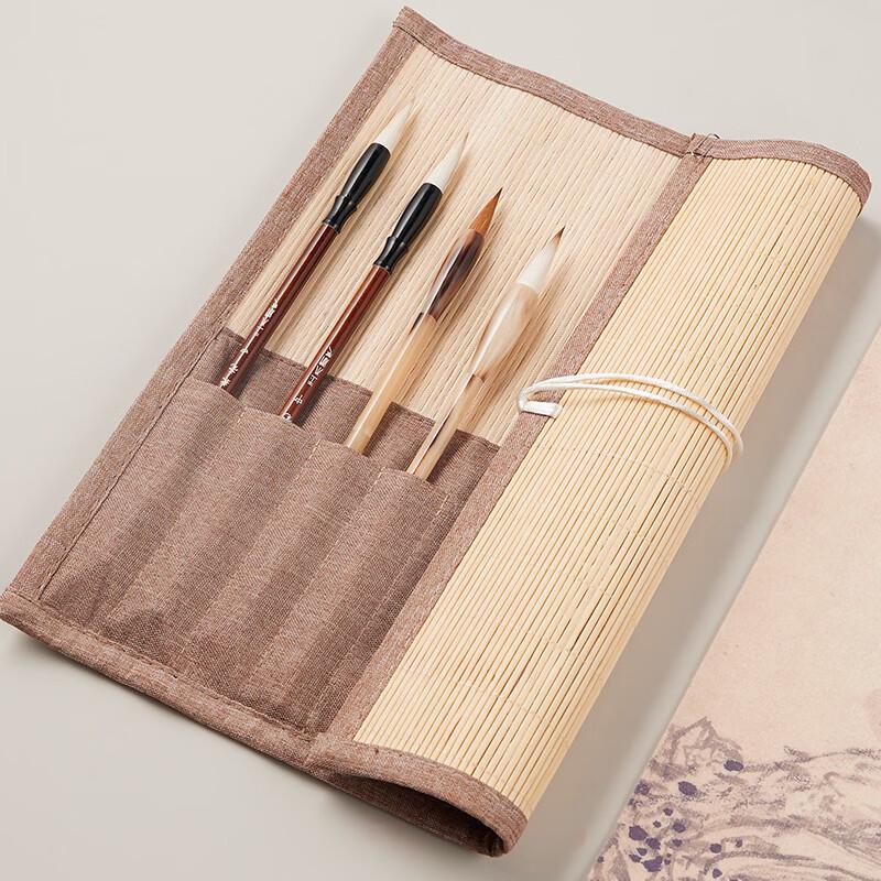 Portable Bamboo Calligraphy Brush Roll Holder
