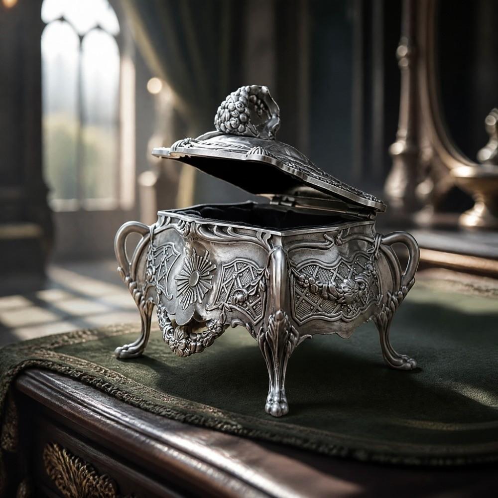 Antique Finish Trinket Case Four Footed Base Treasure Storage Case Vintage Jewelry Chest Birthday