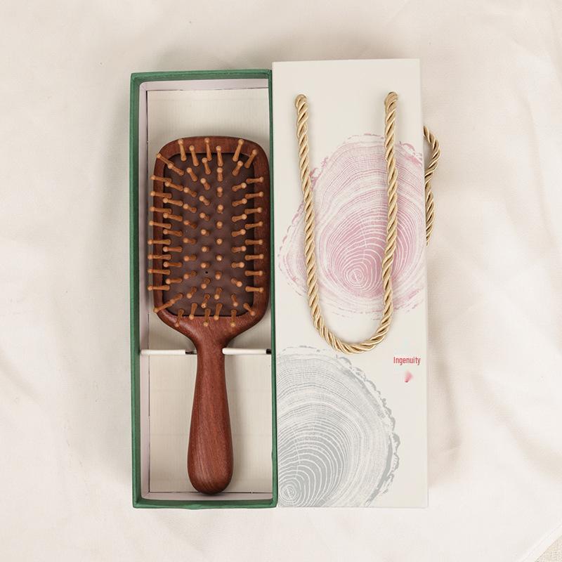 Große Rotes Sandelholz Luftkissen Paddelbürste - Massivholzgriff, Glatte Haarmassagekamm für den Heimgebrauch