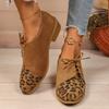 Fashion 2025 Vintage Leopard  Shoes for Women Casual Faux Suede Lace Up Work Shoes Woman Lightweight Comfortable Low Heel