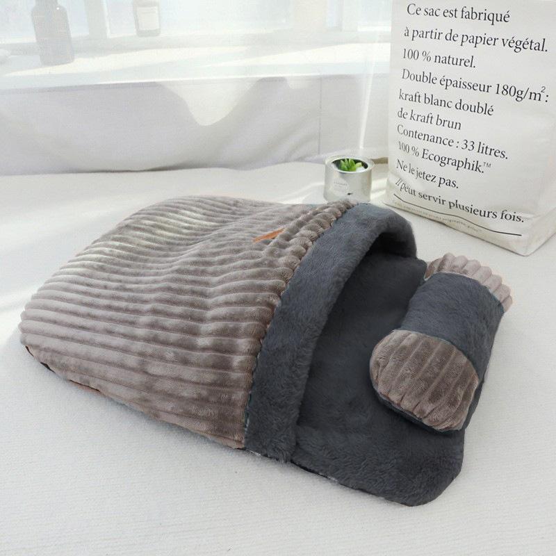 

Спальный мешок для питомца с бархатным теплым кошачьим одеялом, одеялом для собаки, одеялом для котенка, отверстием для головы, отверстием для ребенка, съемной подушкой, полузакрытое гнездо зимой : 65 * 50cm