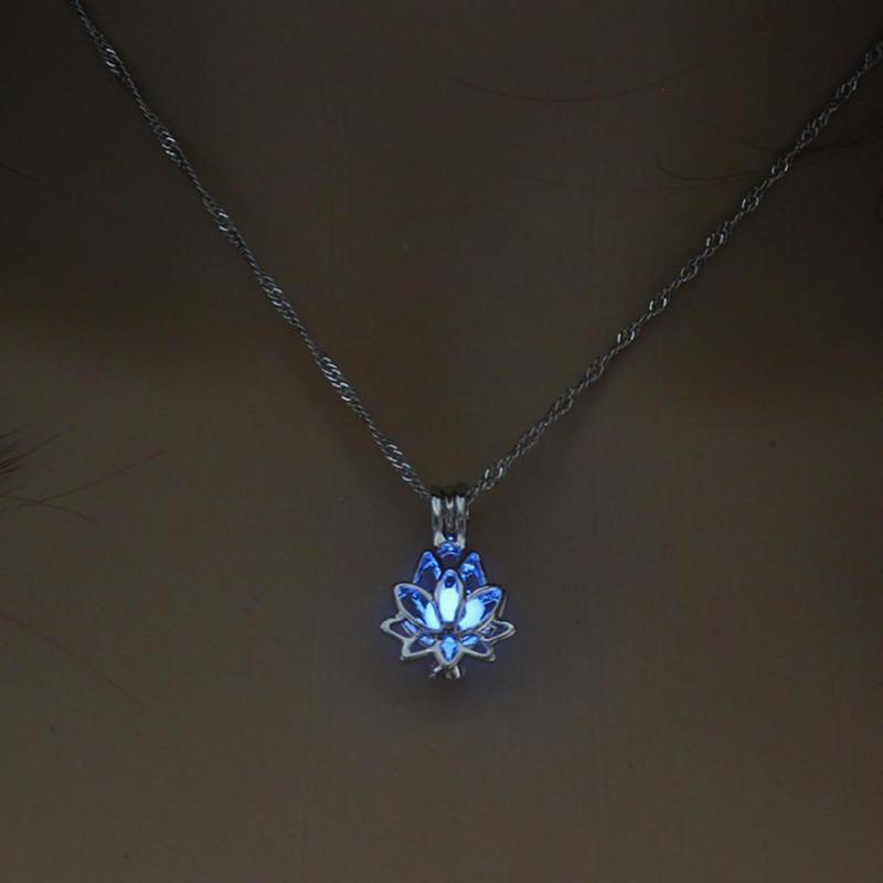 Creative Hollowed Lotus Glow In The Dark Pendant Necklace Luminous Jewelry Chain