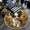 Puppy In Sunflowers Round Area Rug,Carpet Rug for Living Room Bedroom Sofa Playroom Decor,Non-slip Floor Mat