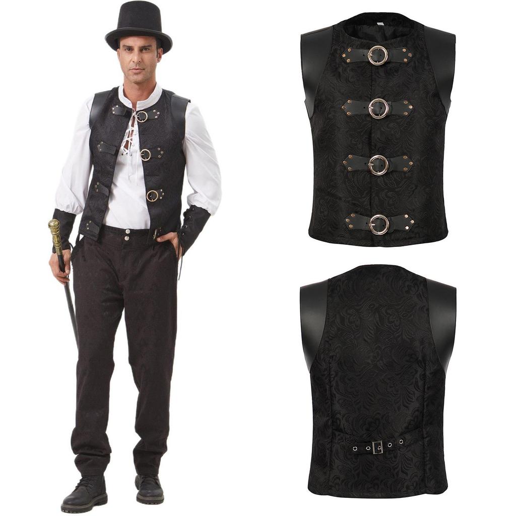 Men's Medieval Patchwork Vest Retro Waistcoat Halloween Costume
