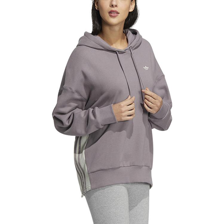 adidas Originals Kleeblatt-Logo Print Kordelzug-Hoodie mit langen Ärmeln Damen Oberteile Lila IC8123