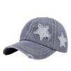 Foreign Trade New Pure Cotton Washed Ponytail Cracked Five-pointed Star Baseball Cap European/American Tide Curved Brim Ponytail Cap