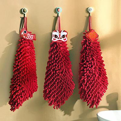 Cute Red Soft Chenille Hand Towel Wall Mounted Absorption Towels Bathroom Quick Dry Handkerchief Hand-Cleaning Accessory