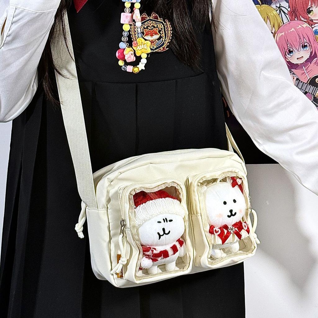 New Harajuku Preppy Style Ulzzang Ita Bag Sweet and Cute Crossbody Bag Double Pocket with Badge Display Board Mini Shoulder Bag