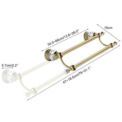 Crystal Chrome Towel Holder Double, Adjustable Gold Towel Bar 13 To 25 Inch, Towel Rack Rail for Bathroom Wall Mounted EL85424D