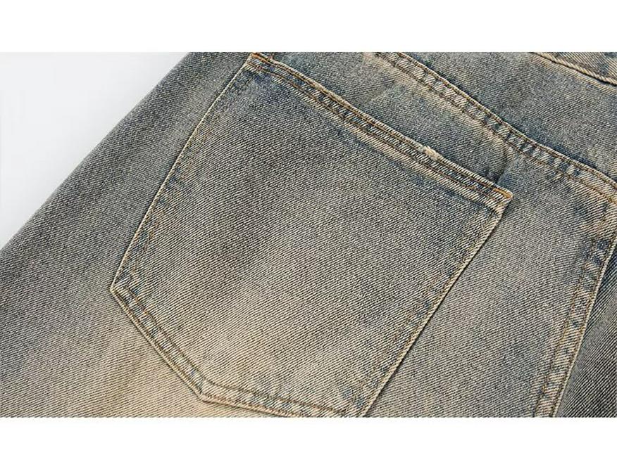 Used Ripped Slim Straight Jeans: Unisex Retro Nischendesign